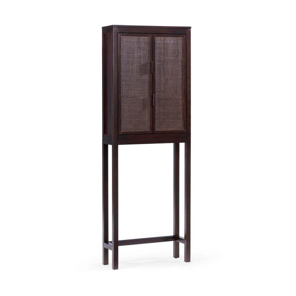 Teamson Home Hatteras 24 in. W x 68 in. H x 9 in. D Wood Over the Toilet Storage with 2-Doors and 2-Adjustable Shelves in Black (2)