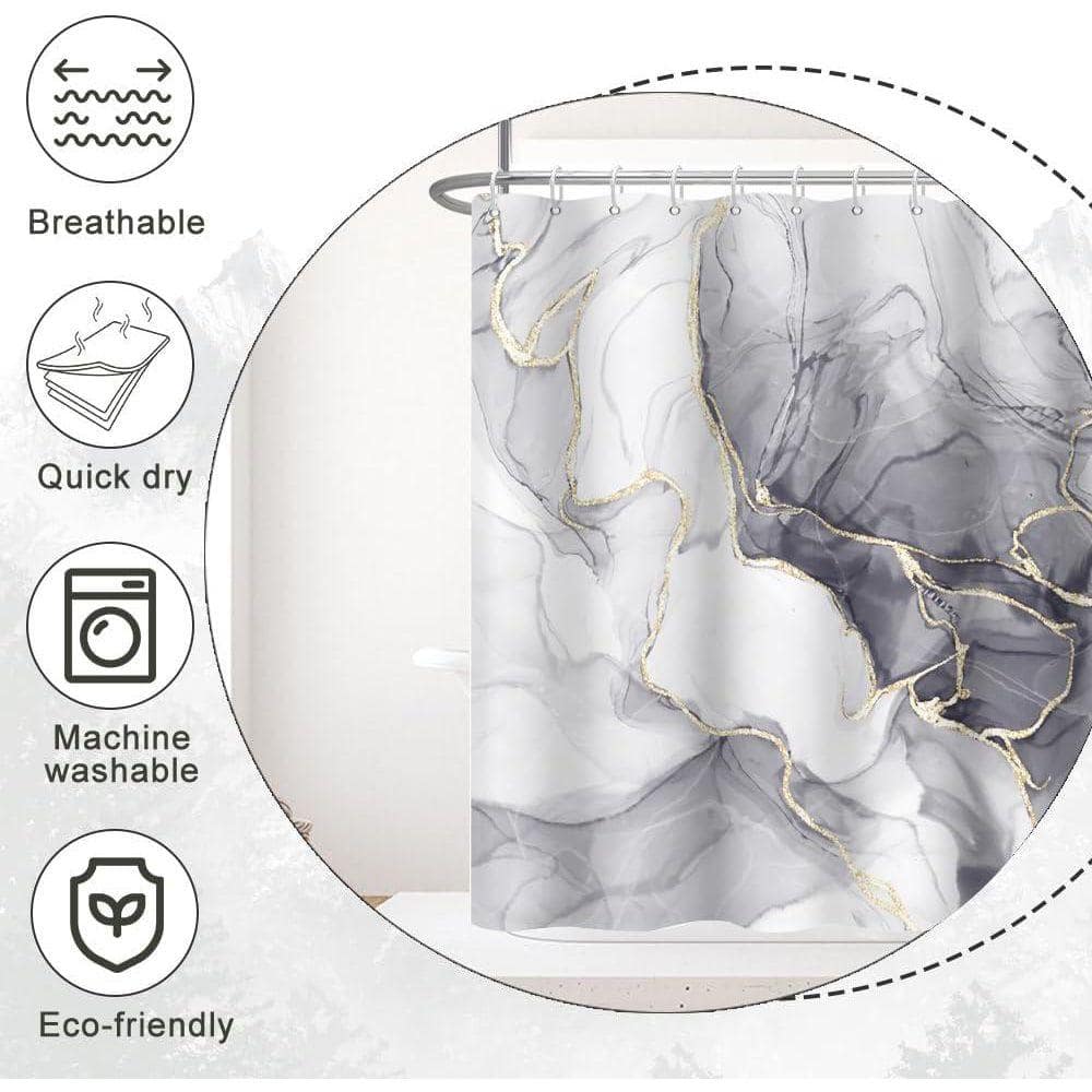 JFVKAF Ombre Gray Marble Shower Curtain 72 x 72 Waterproof Polyester Set with Hooks Modern Aesthetic Ink Texture (3)