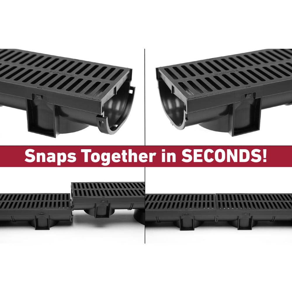 U.S. TRENCH DRAIN Compact Series End Cap for 3.2 in. Trench and Channel Drain Systems w/ Black Grate (2)