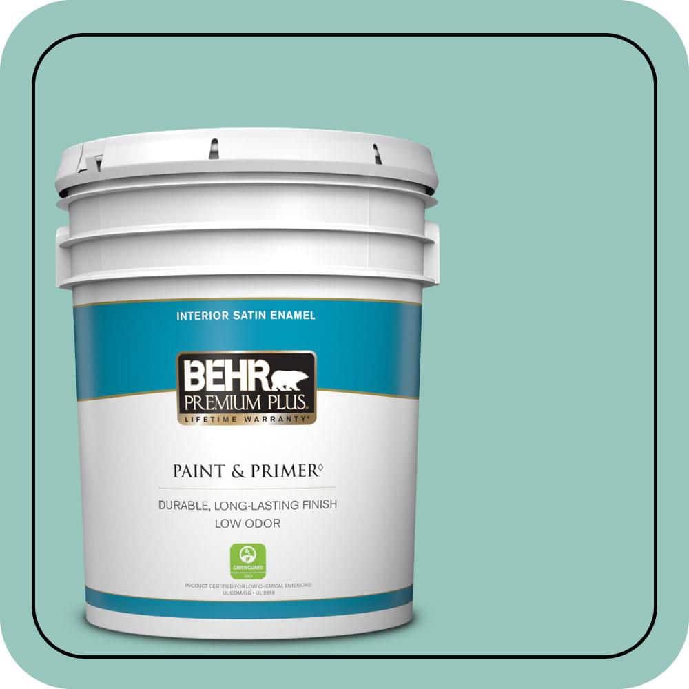 BEHR PREMIUM PLUS 5 gal. #490D-4 Eucalyptus Leaf Satin Enamel Low Odor Interior Paint & Primer