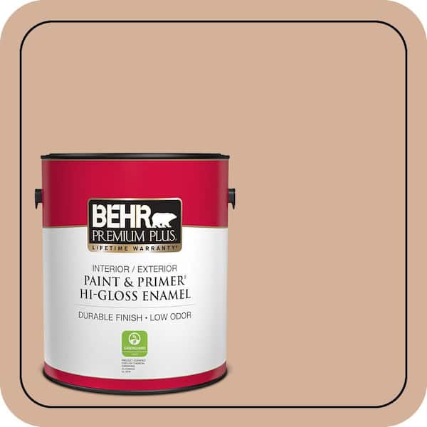 BEHR PREMIUM PLUS 1 gal. #S210-3 Sweet Tea Hi-Gloss Enamel Interior/Exterior Paint & Primer (2)