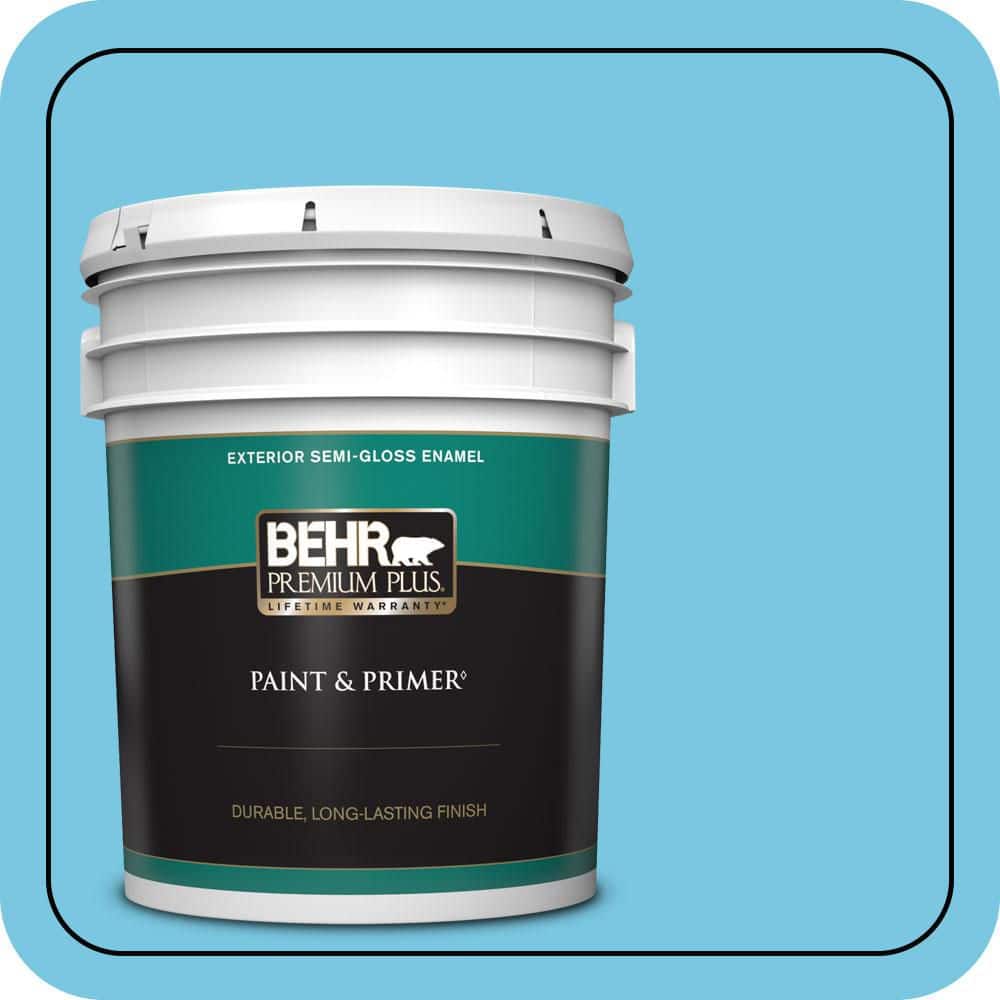 BEHR PREMIUM PLUS 5 gal. #530B-4 Bliss Blue Semi-Gloss Enamel Exterior Paint & Primer