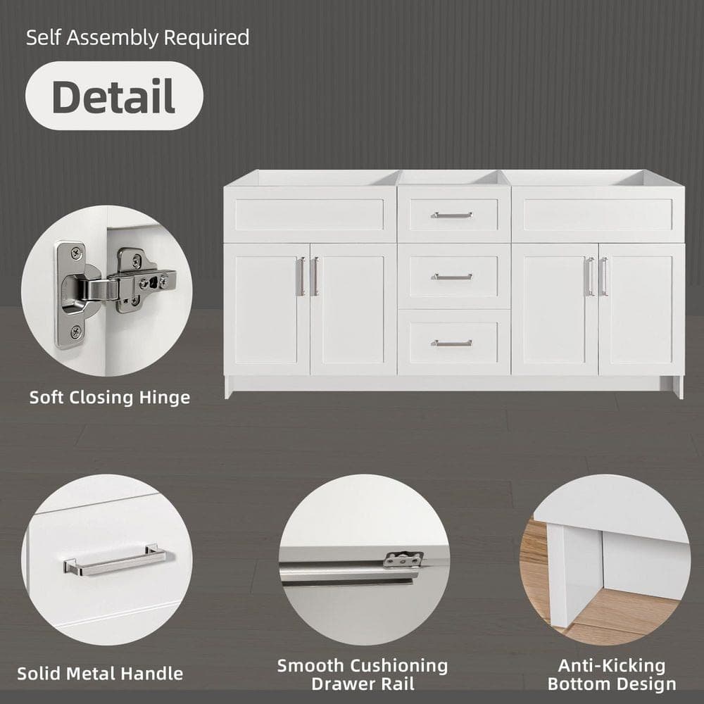 Zeafive Mox 72 in. W x 21.5 in. D x 33.5 in. H Freestanding Bathroom Double Vanity Cabinet without Top in White Unassembled (2)