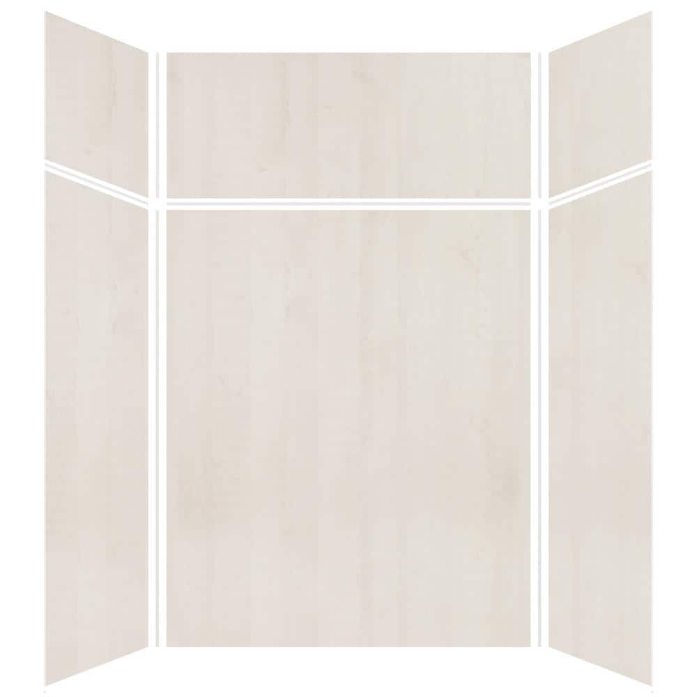 Transolid Expressions 48 in. x 60 in. x 96 in. 4-Piece Easy Up Adhesive Alcove Shower Wall Surround in Bleached Oak (2)