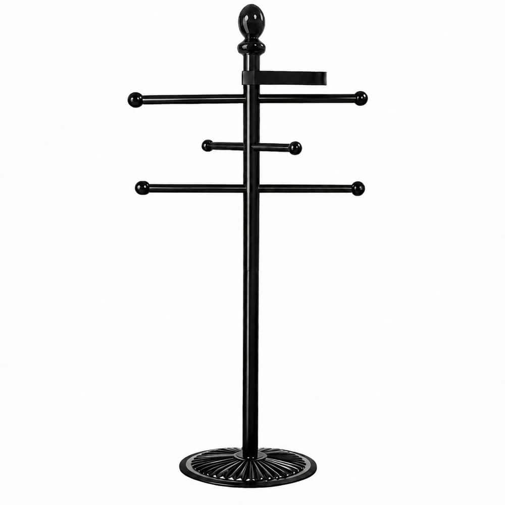 Anqtovp Towel Rack 6 Bars Towel Holder in Black with Top Tray for Pool Outdoor Hot Tub Heavy Duty Bath Accessories Stand (1)