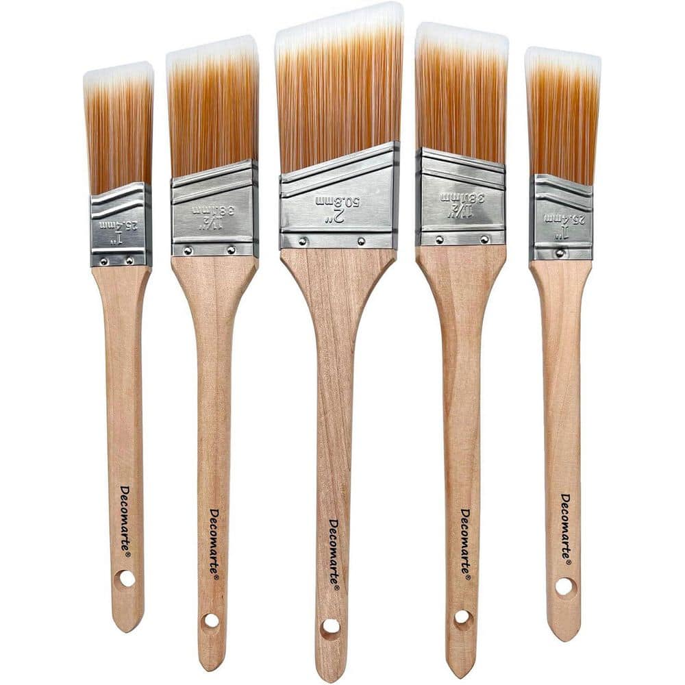 KIWDZFU Assorted Sizes Angled Sash Paint Brush Set Soft Bristle Long-Handled for Doors Trim Wall Touch Ups Enamel Lacquer (1)