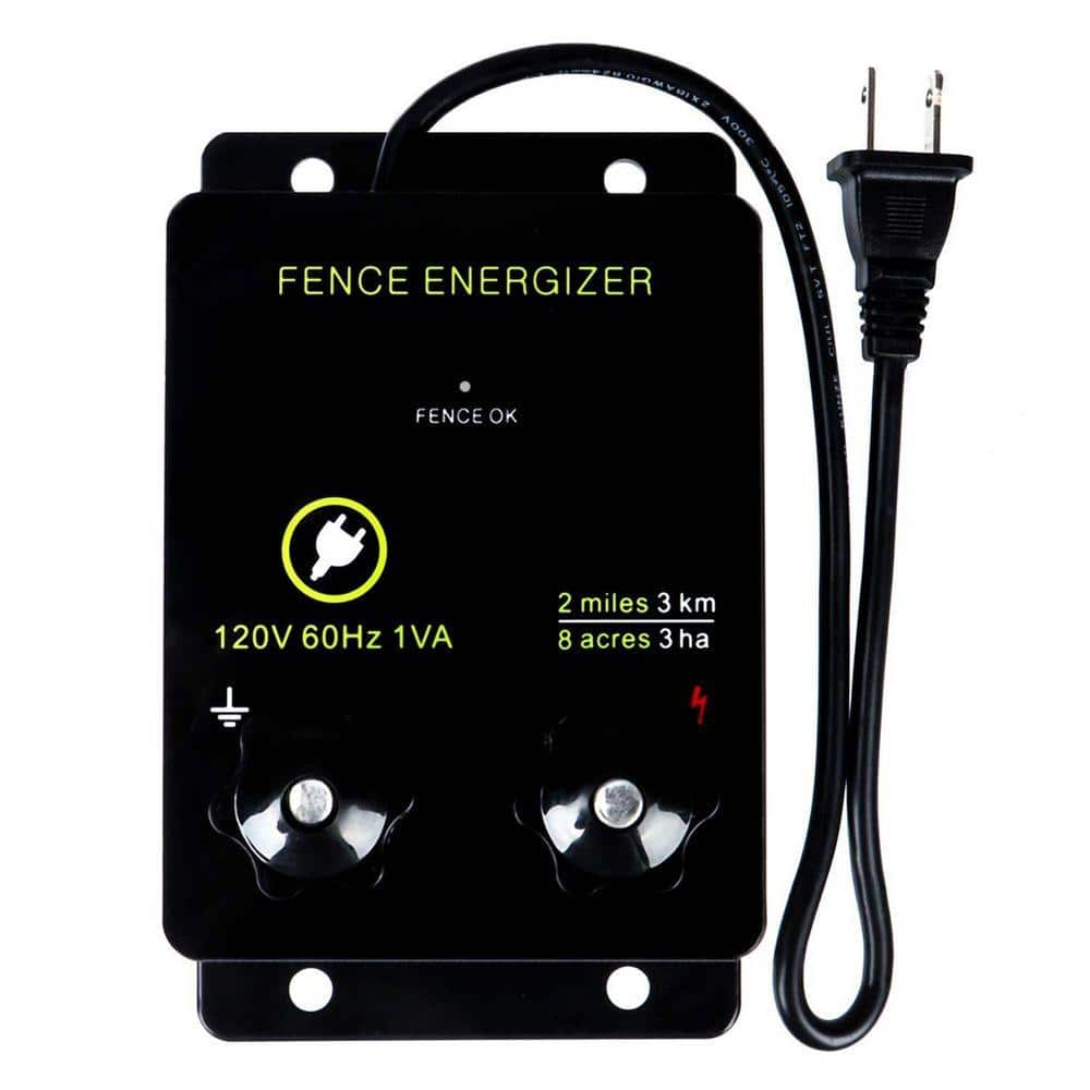 KIWDZFU 2-Mile Electric Fence Energizer for Wild Animal Prevention 8-Acres Coverage 5000V Output 0.1 Joule (2)