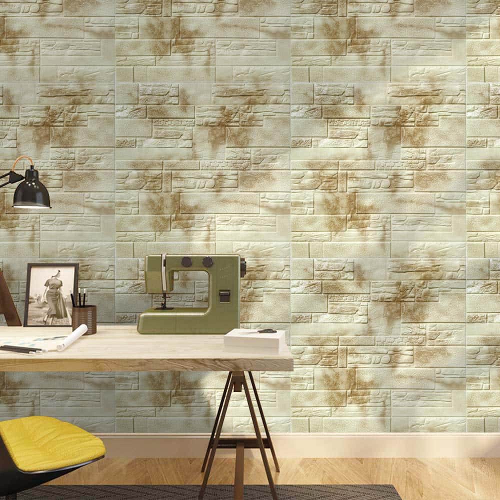 Dundee Deco Falkirk Jura II 1/3 in. 28 in. x 28 in. Peel and Stick Beige, Brown Faux Bricks, Stones PE Foam Decorative Wall Paneling (2)