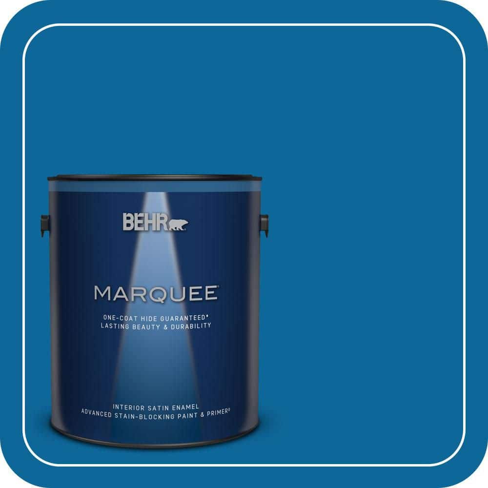 BEHR MARQUEE 1 gal. #MQ4-58 Mondrian Blue One-Coat Hide Satin Enamel Interior Paint & Primer (1)