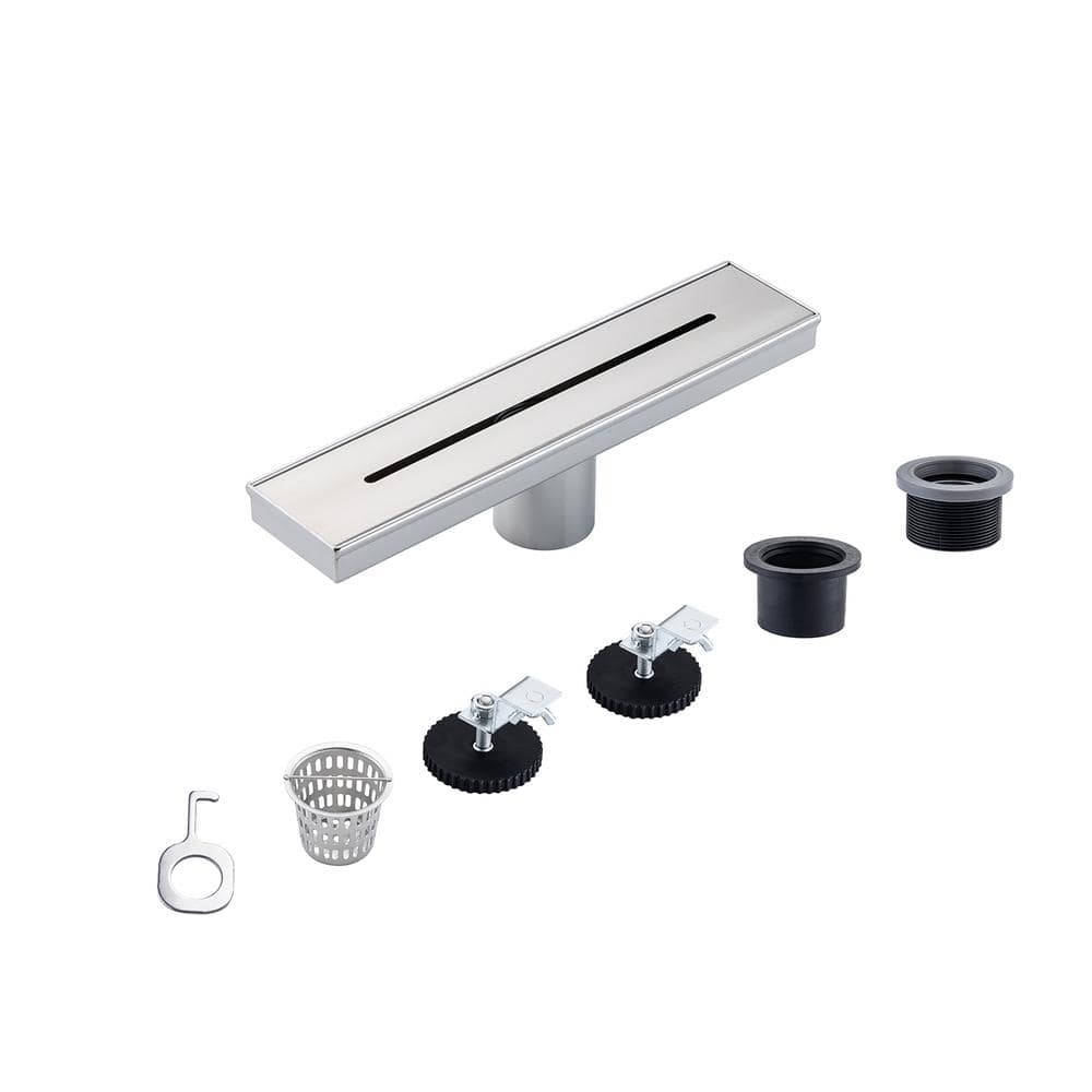 RAINLEX 12 in. Stainless Steel Linear Shower Drain with Square Pattern Drain Cover in Brushed Nickel (1)