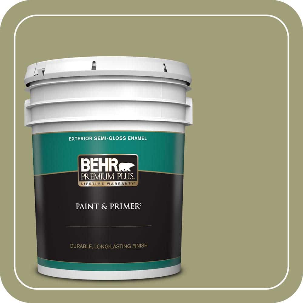 BEHR PREMIUM PLUS 5 gal. #MQ6-57 Bermuda Grass Semi-Gloss Enamel Exterior Paint & Primer