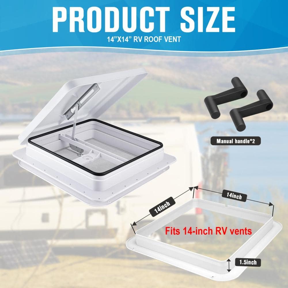 Unbranded 14 in x 14 in White Manual RV Roof Vent Replacement for Trailer Camper Motorhome and Caravan Ventilation (3)