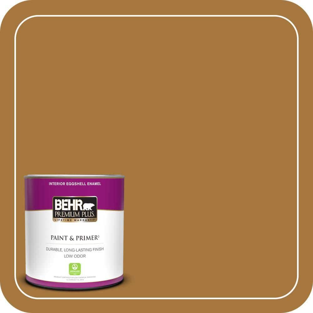 BEHR PREMIUM PLUS #MQ4-06 Invitation Gold Enamel Interior/Exterior Paint & Primer Color Sample (1)