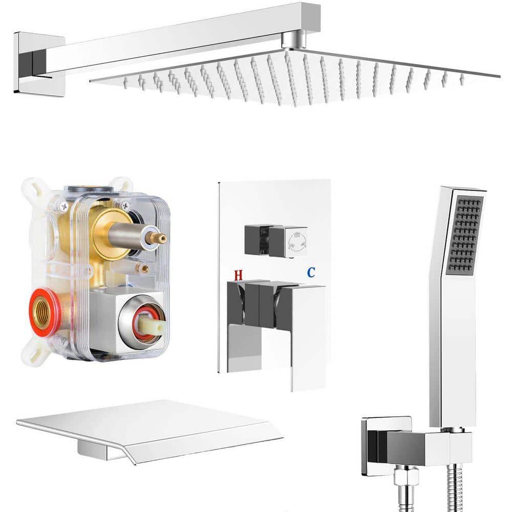 AKLFGN Single Handle 3-Spray Pattern 10 in. Wall Mount Shower Set Tub and Shower Faucet 1.8 GPM in Chrome (Valve Included) (1)