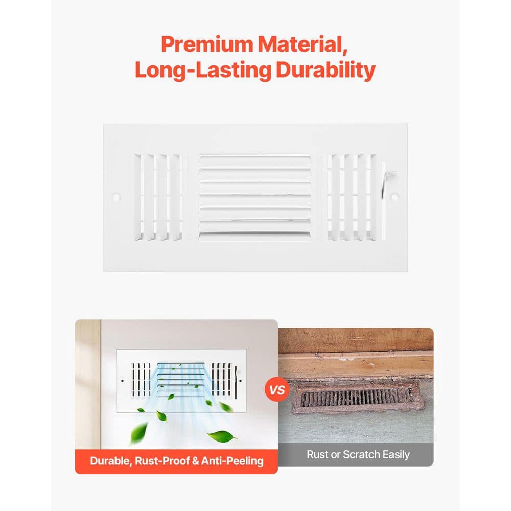 VEVOR 4 x 10 in. Floor Registers, 6-Pack Floor Vents, HVAC 3-Direction Iron Vent Grilles for Home/Office Wall and Ceiling (3)
