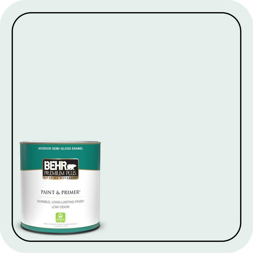 BEHR PREMIUM PLUS 1 qt. #W-D-510 Waterfall Mist Semi-Gloss Enamel Low Odor Interior Paint & Primer