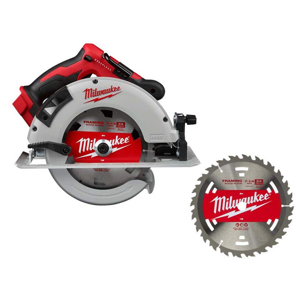 Milwaukee M18 18V Lithium-Ion Brushless Cordless 7-1/4 in. Circular Saw (Tool-Only) with 24-Tooth Carbide Framing Blade (1)