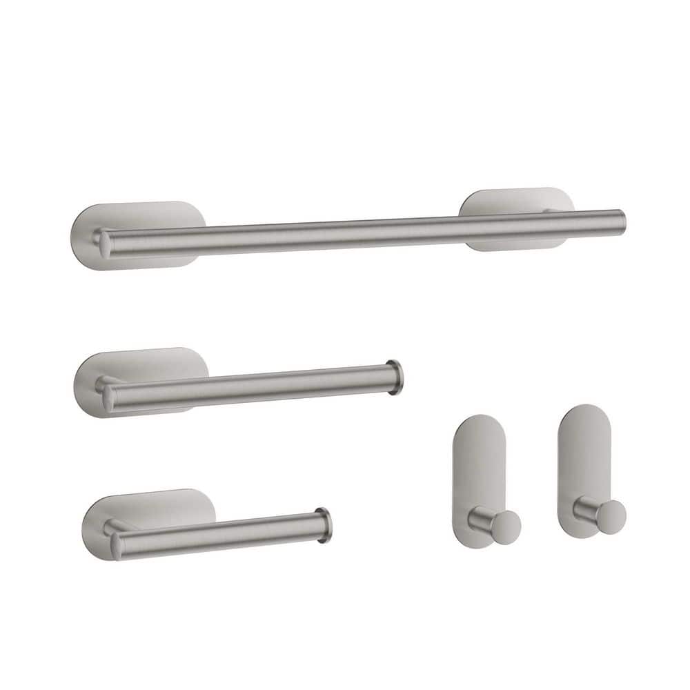 BWE 5-Piece Bath Hardware with Towel Bar Towel Rack 2-Towel Hook and Toilet Paper Holder Set in Brushed Nickel (1)