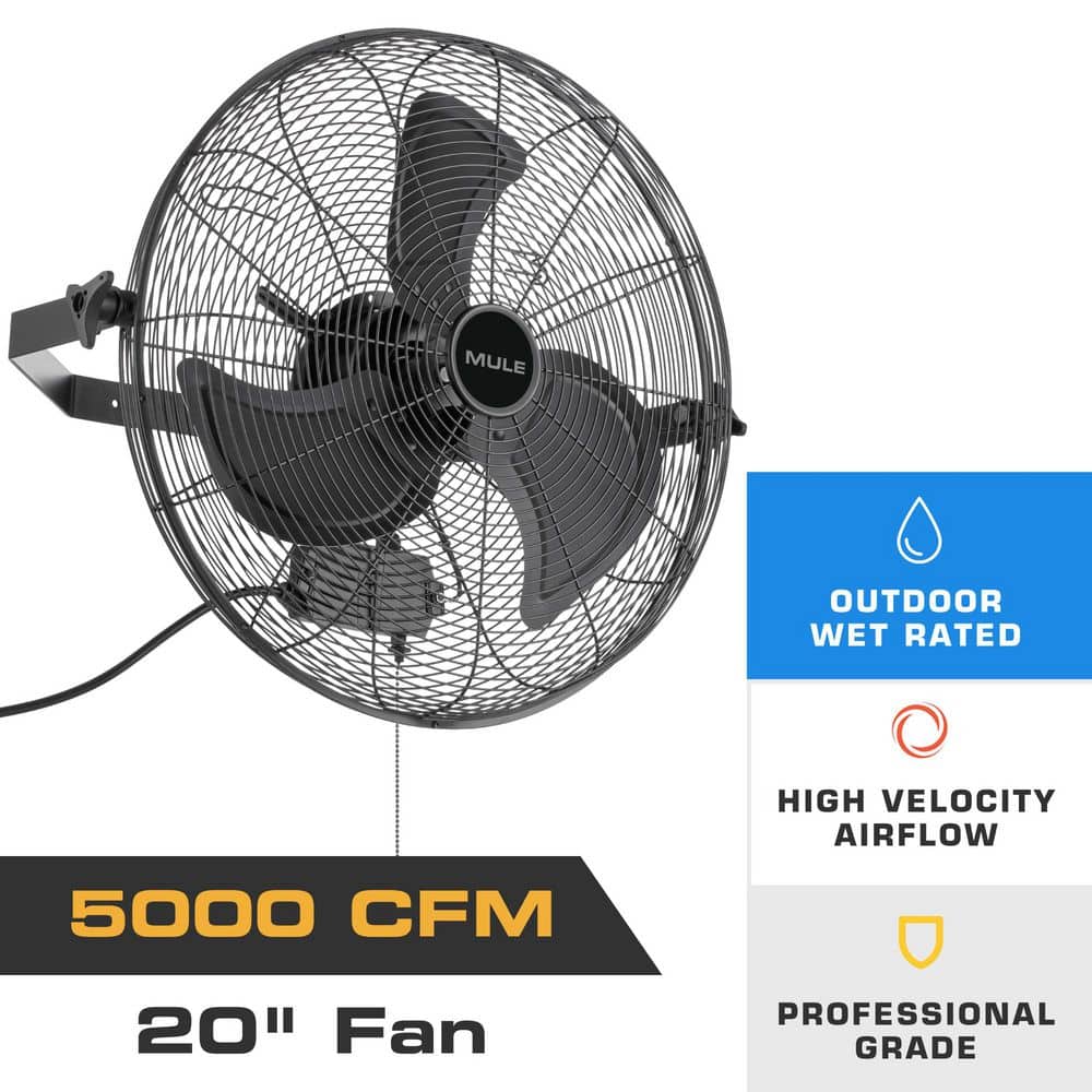MULE Wall Mount Heavy Duty Outdoor 20 in. Matte Black 3-Blade Wall Fan (3)