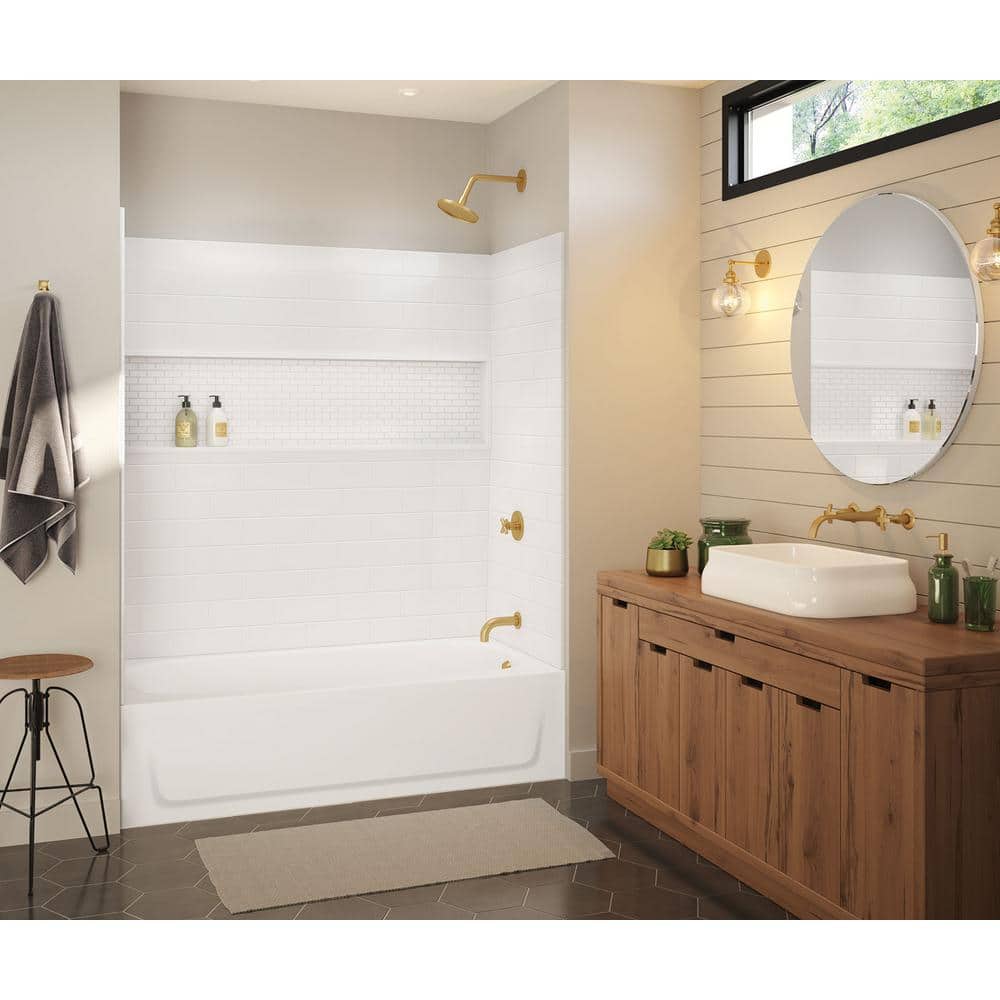Bootz Industries NexTile 60 in. W x 32 in. D x 60 in. H Four-Piece Direct-to-Stud Composite Alcove Tub Surround in White