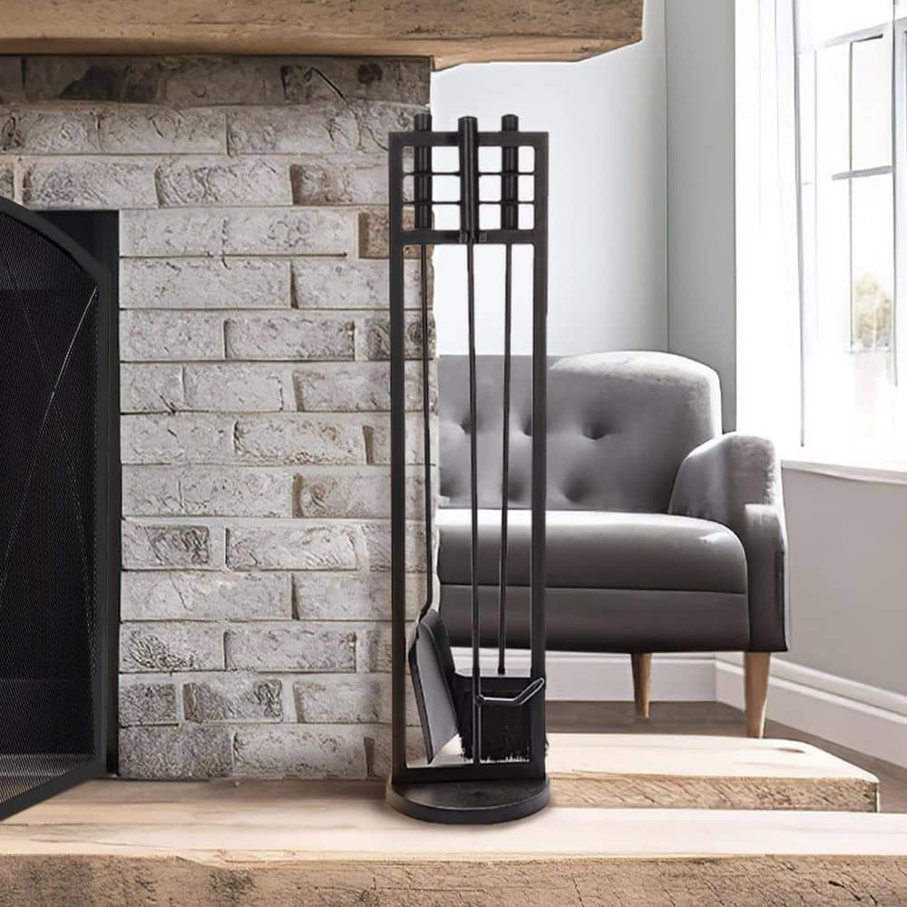 ENNA 4-Piece Bronze Fireplace Tool Set with Cylinder Handles (3)