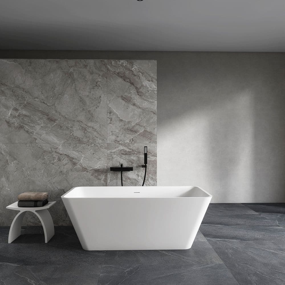 WELLFOR 67 in. x 31.5 in. Artificial Stone Soaking Bathtub in Matte White Solid Surface with Overflow and Pop-up Drain (1)