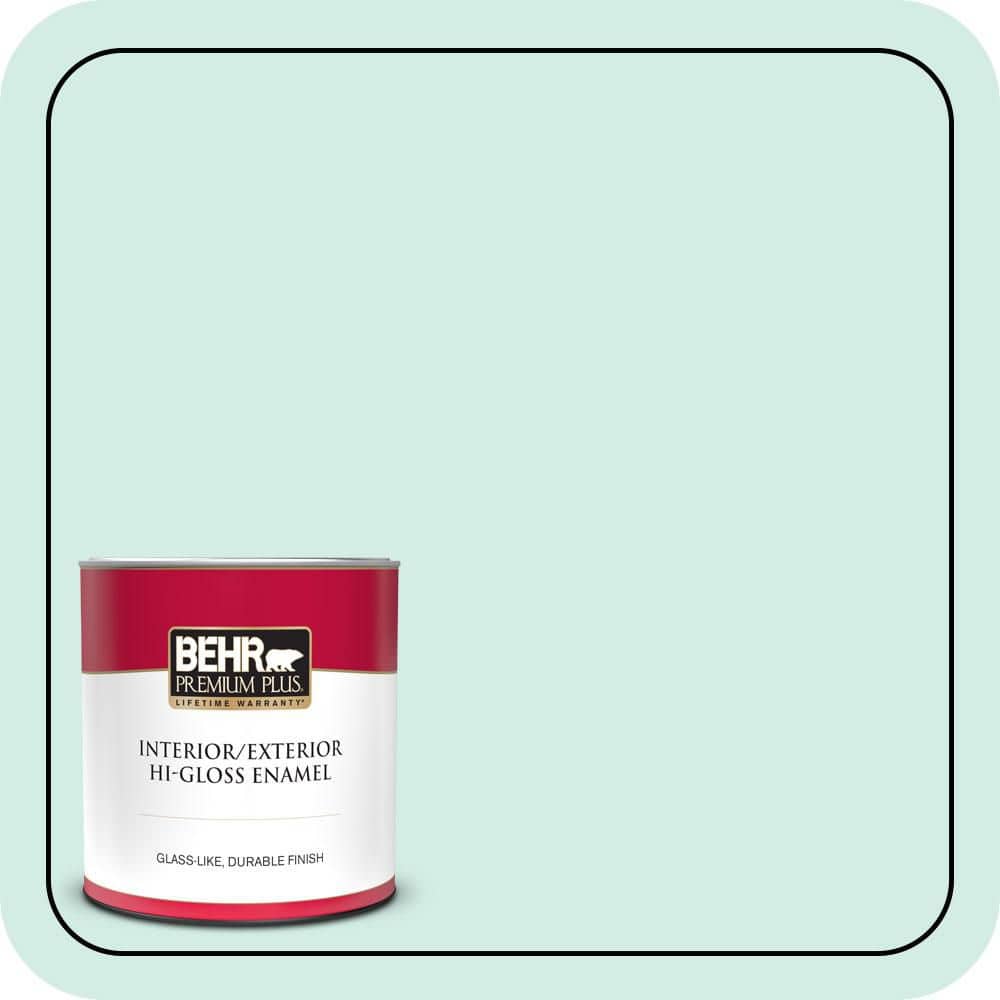 BEHR PREMIUM PLUS 1 qt. #490C-2 Adriatic Mist Hi-Gloss Enamel Interior/Exterior Paint & Primer