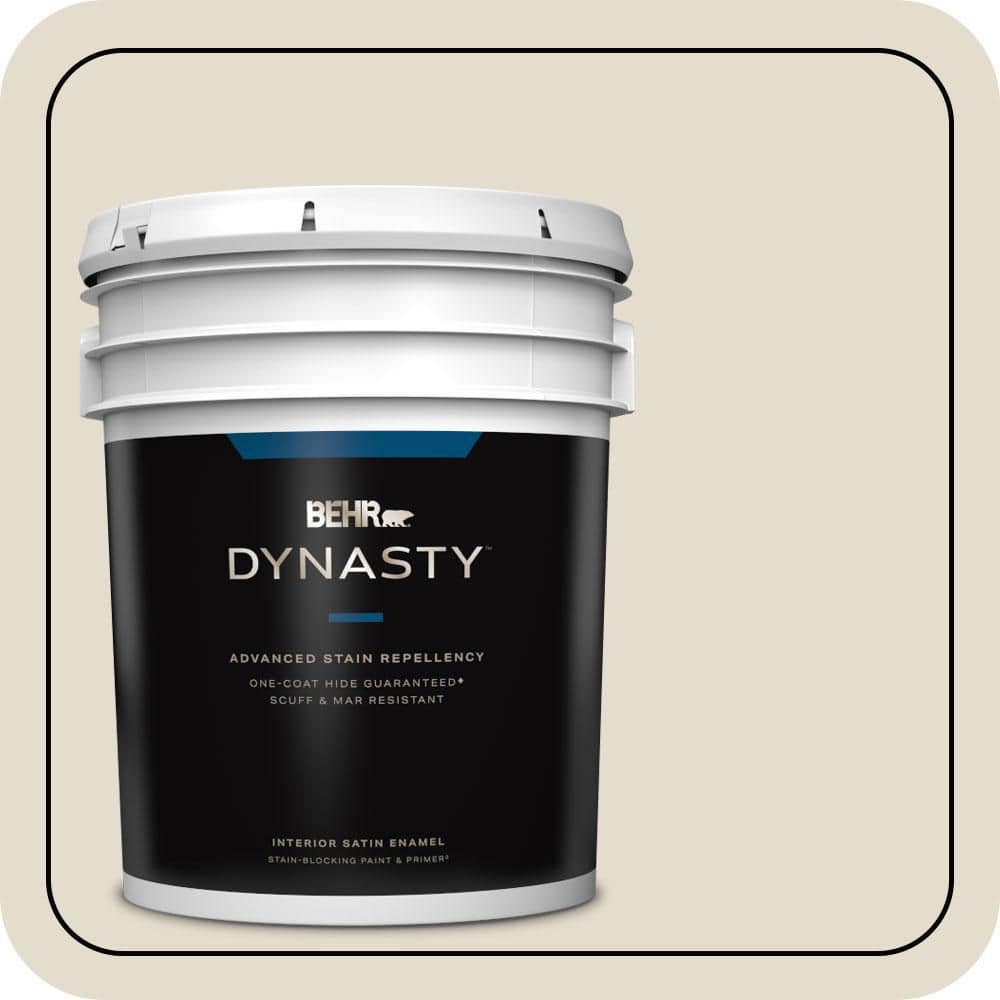BEHR DYNASTY 5 gal. #MQ3-40 Varnished Ivory One-Coat Hide Satin Enamel Stain-Blocking Interior Paint and Primer