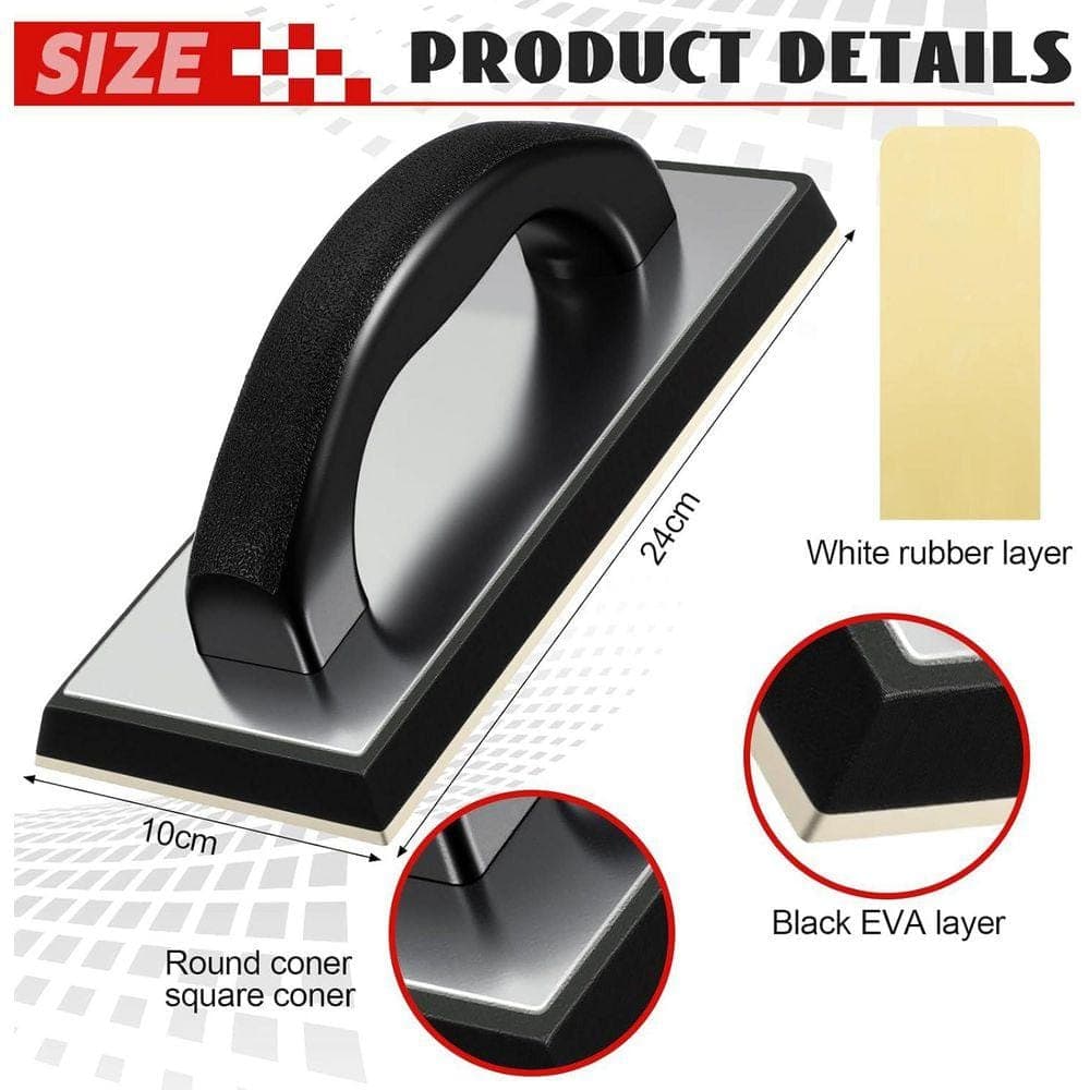 KIWDZFU 11.02 x 8.27 Stainless Steel Square Notch Trowel Set with Rubber Grout Float and Sponges for Tile Installation (3)