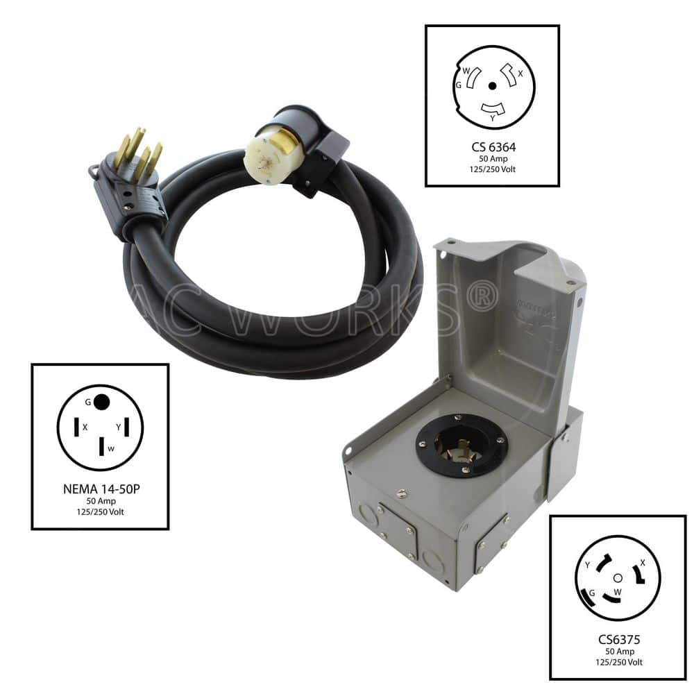 AC WORKS 50A Emergency Power Kit with SS2-50 Inlet Box & 25ft Power Cord (2)