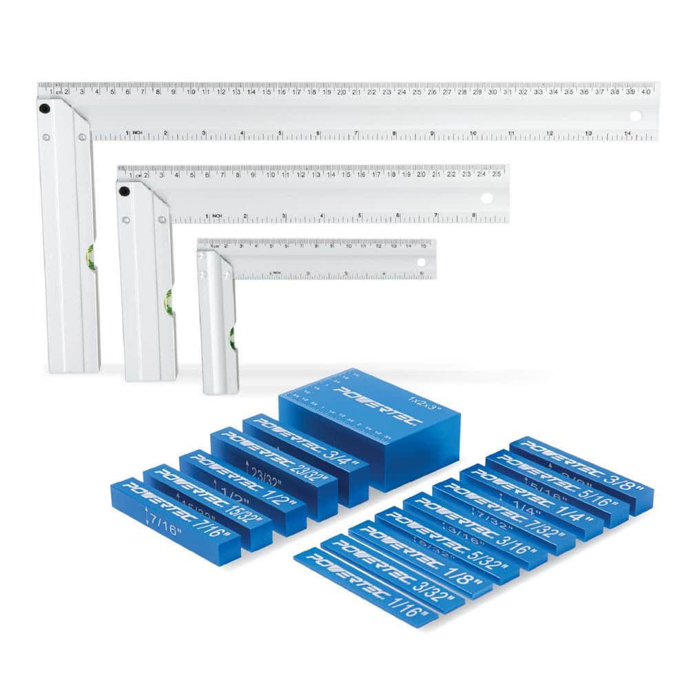 ‎POWERTEC 15-Pieces Setup Blocks Height Gauge Set 1.5 in. Storage Case w/L Square Machinist Square for Router Table Saw Band Saw