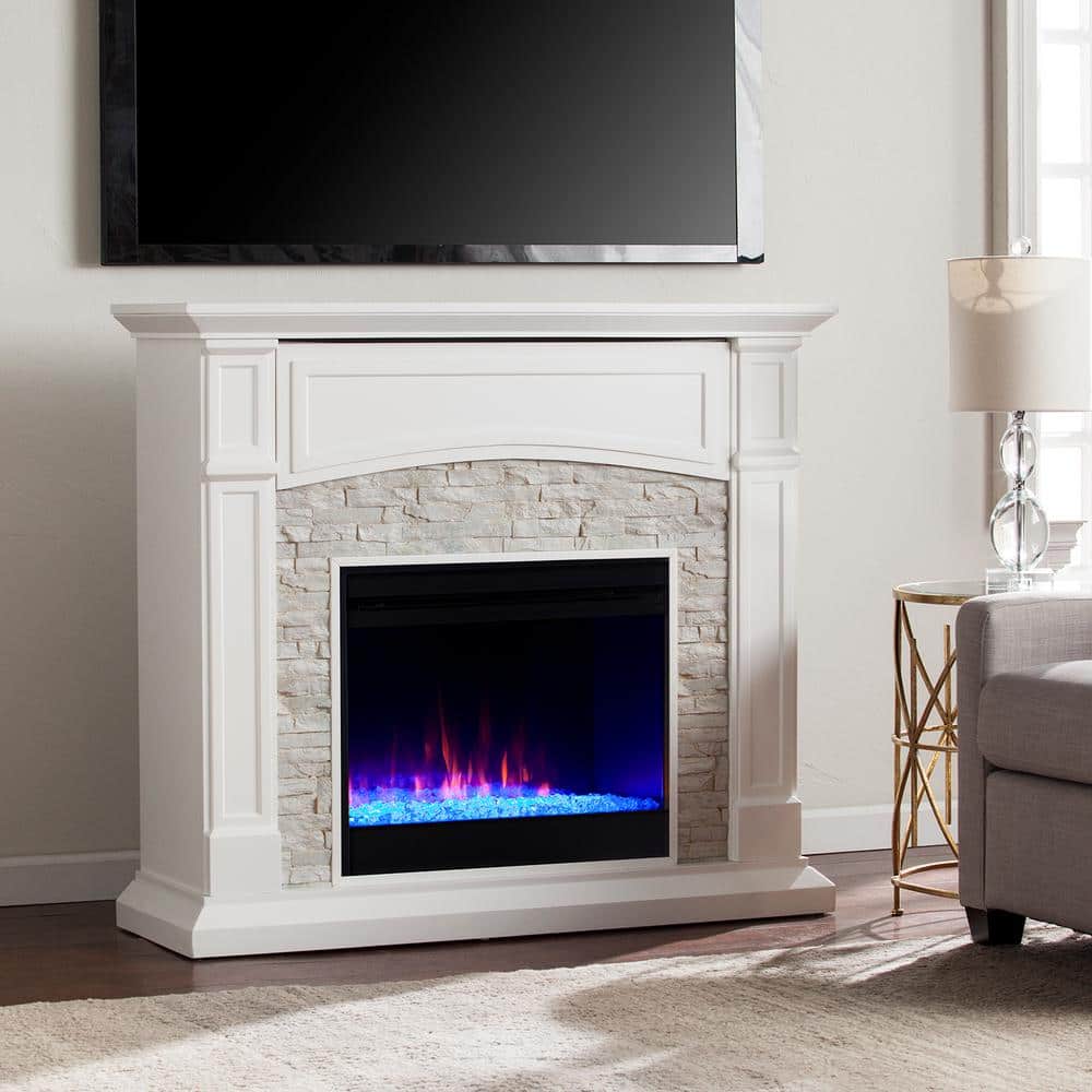 Southern Enterprises Ernesto Color Changing 46 in. Electric Fireplace in White (2)