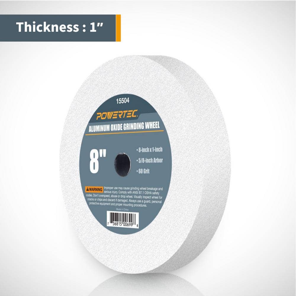 ‎POWERTEC 8 in. x 1 in. x 5/8 in. 150-Grit and 60-Grit (White) Aluminum Oxide Grinding Wheels for Bench Grinder (2-Pack) (3)