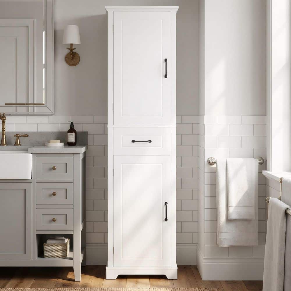 Ximuprmy 20 in. W x 12 in. D x 73 in. H White Freestanding Linen Cabinet (1)