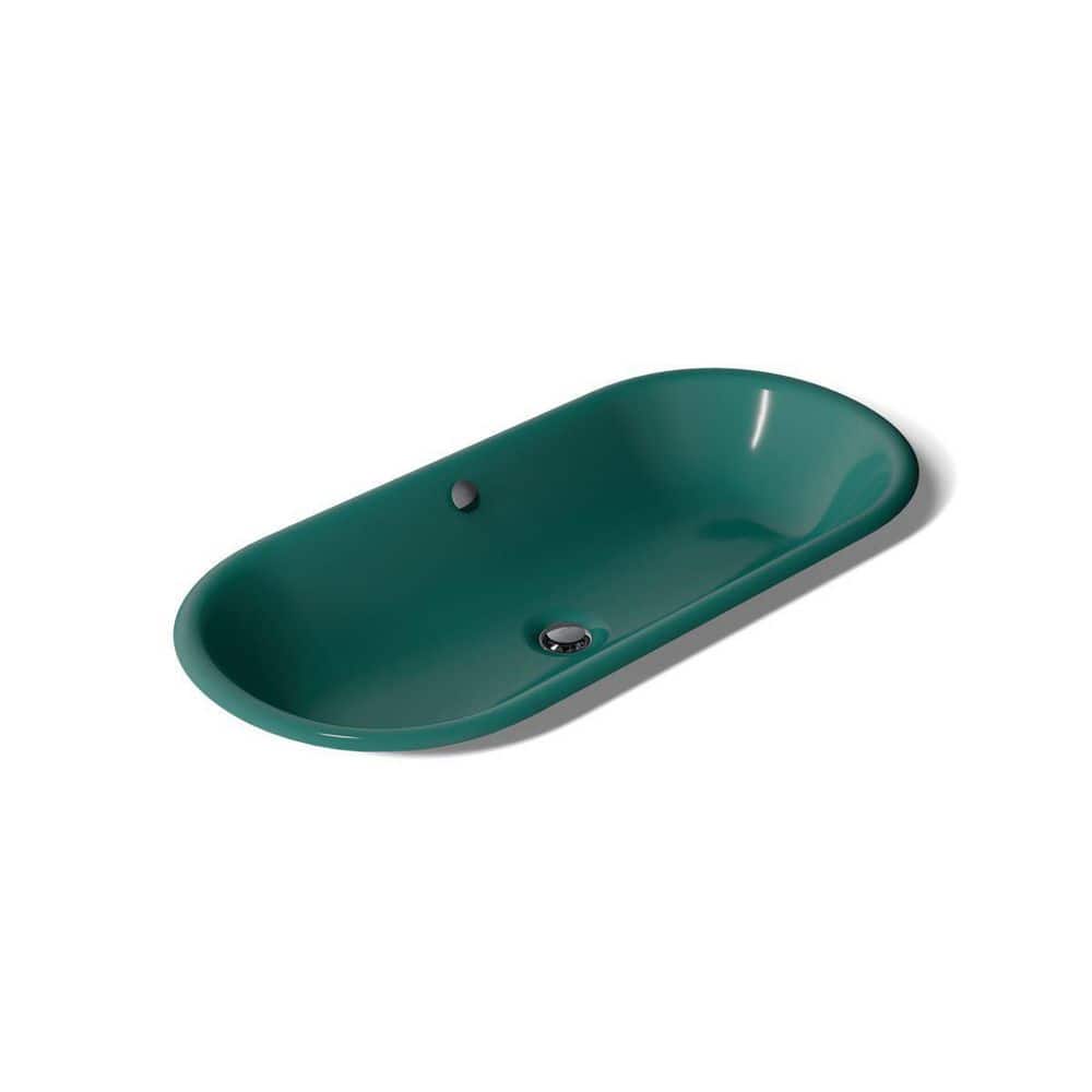 KOHLER Iron Plains 33 in. x 15.625 in. Drop-In Bathroom Sink in Teal Exterior with Teal Interior Cast Iron (1)