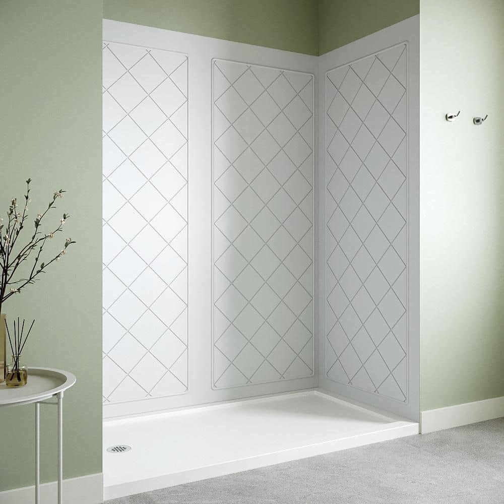 Streamline DSH-1640-178 30 in. L x 60 in. W x 76 in. H 4-Piece Glue-Up Alcove Shower Surround in White XT Tile Finish (3)