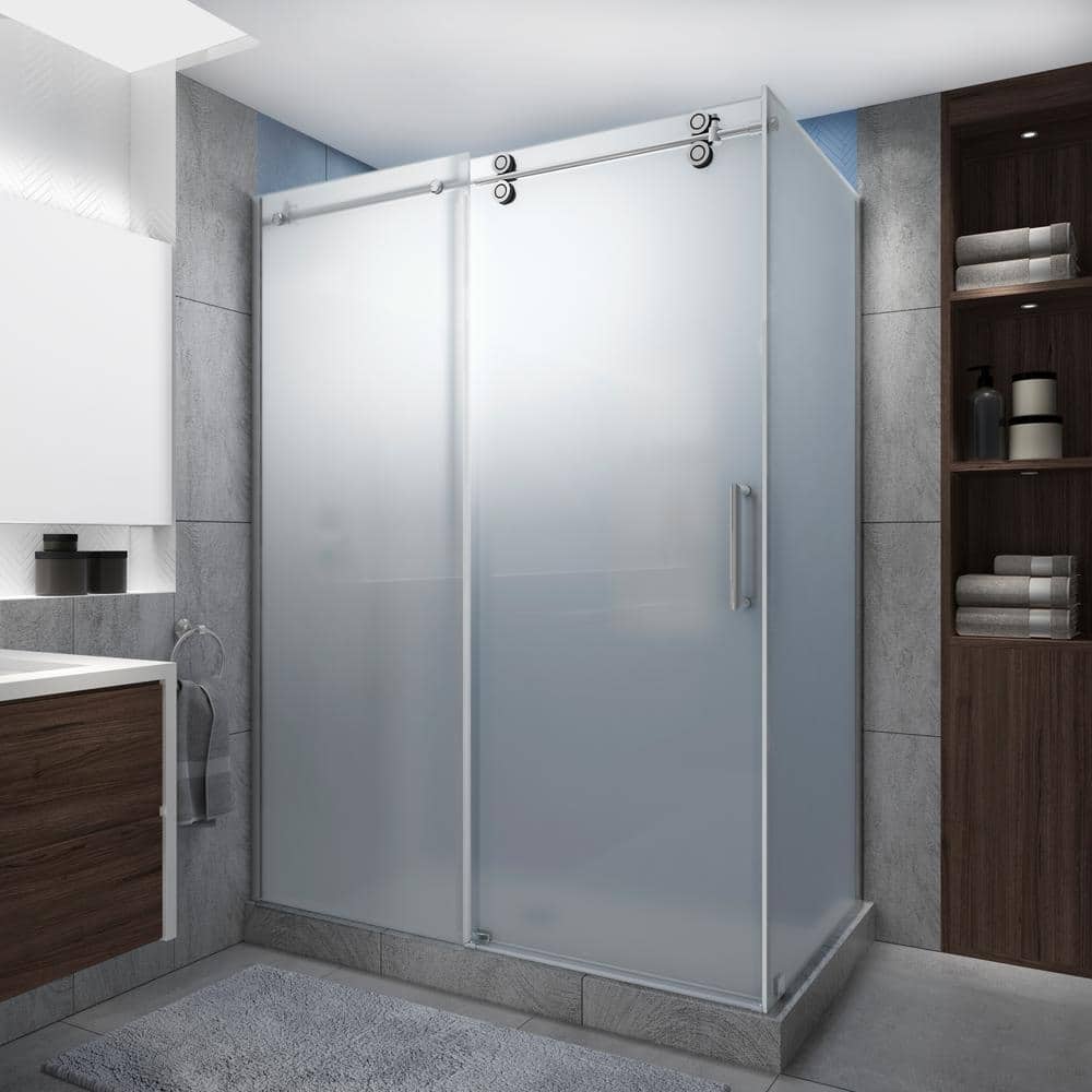 Aston Langham XL 68-72 in. x 34 in. x 80 in. Sliding Frameless Shower Enclosure Ultra-Bright Frosted Glass in Polished Chrome (1)