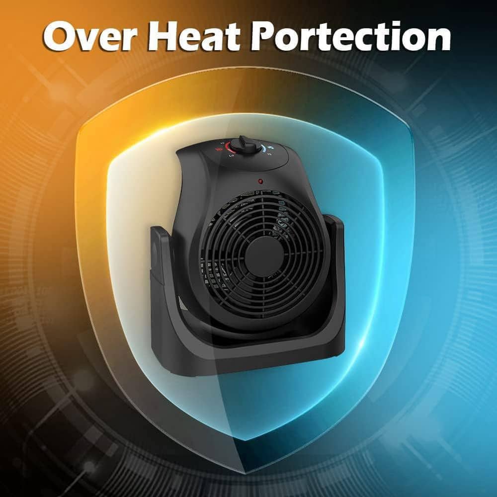 Atemomen 8 in. Portable Desk Fan in Black with 2 in 1 Heater Fan Combo-45°Tilt, 2 Wind Speeds, 1500-Watt Overheat Protection. (3)