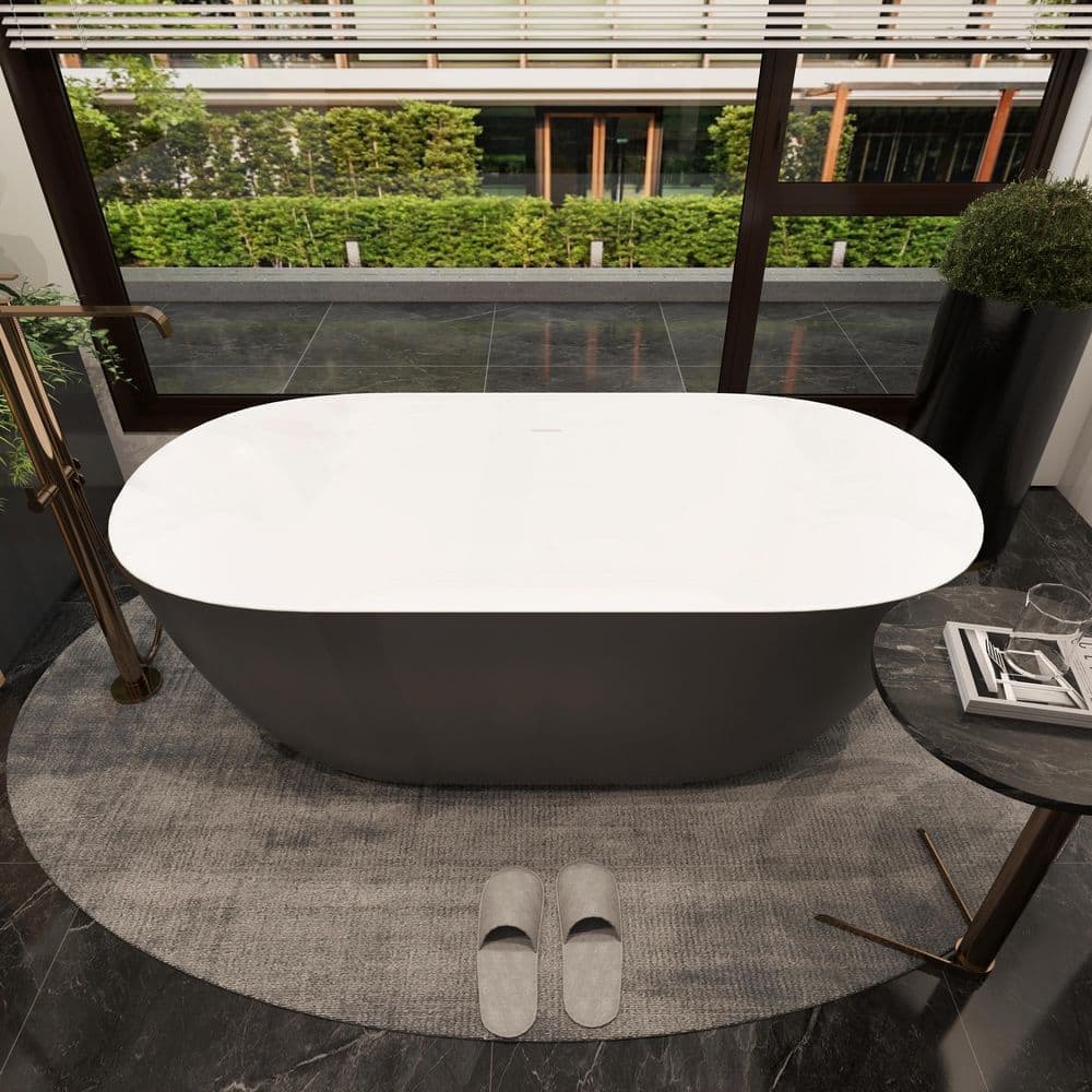 Unbranded 67 in. x 29.5 in. Matte Gray Acrylic Slim Rim Freestanding Oval Soaking Bathtub Stand Alone Tub in Chrome (3)
