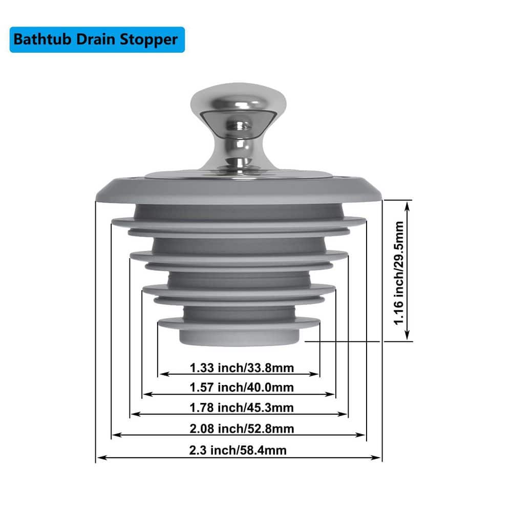 Wudkey 1-Piece Universal Bathtub and Sink Drain Stopper with High-Quality Silicone and Metal Construction in Gray (2)