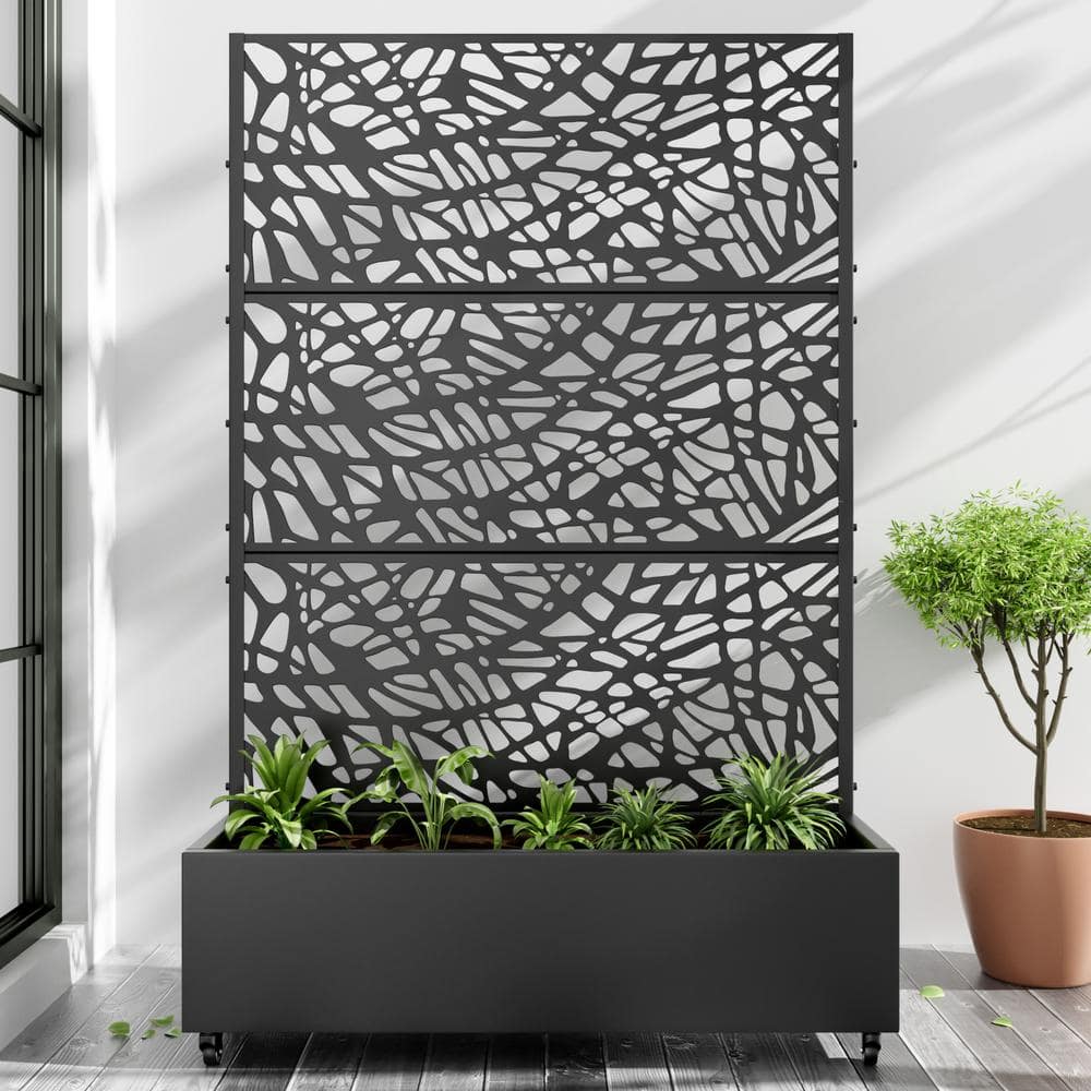 Dovelina Large 47 in. x 72 in. Black Metal Raised Garden Bed Planter Box with Trellis and Caster (1)