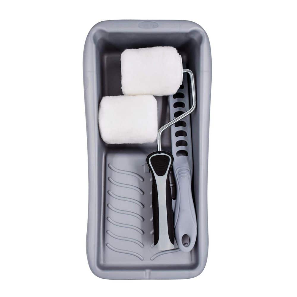 Unbranded 3 in. White Smooth-Pro Paint Roller Kit with Roller Frame, Tray, Stir Bar for Wall and Ceiling Painting,(1 Set)
