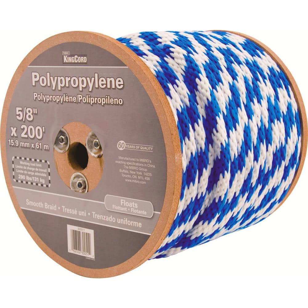 KingCord 5/8 in. x 200 ft. Smooth Braid Polypropylene Reeled Rope in Blue and White