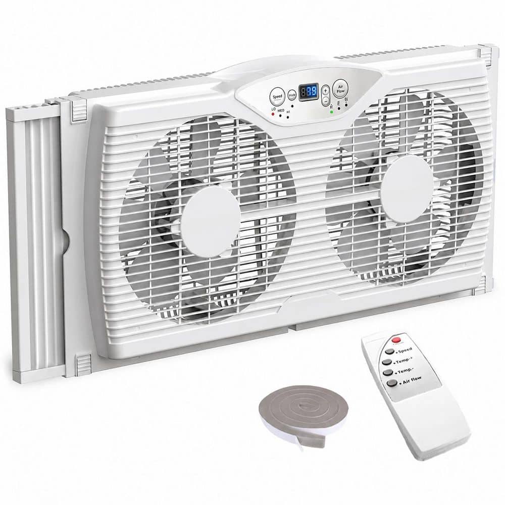 Adrinfly 8.5 in. 3 Fan Speed Twin Window Fan with Reversible Airflow and Remote Control in White