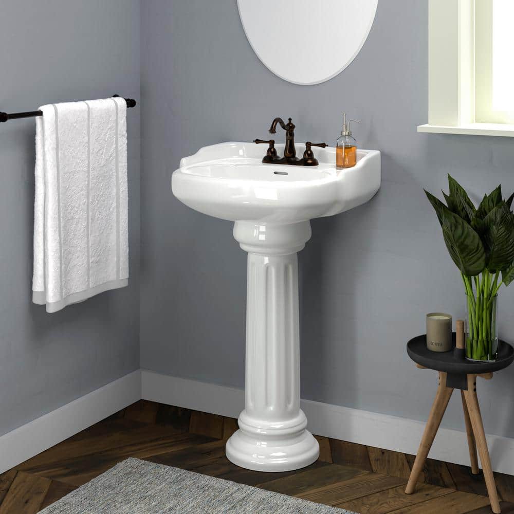 Pegasus Vicki 22 in. Pedestal Combo Bathroom Round Vessel Sink in White (2)