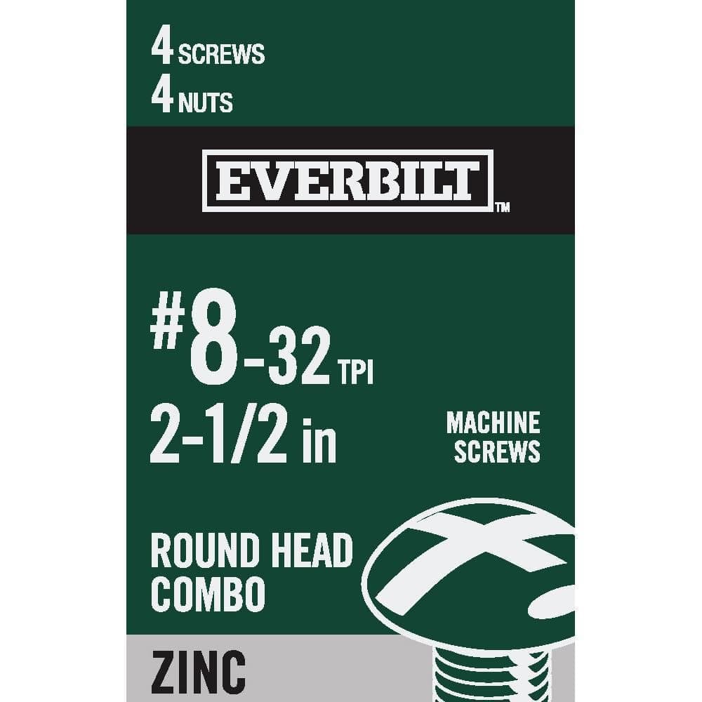 Everbilt #8-32 x 2-1/2 in. Zinc Plated Combo Round Head Machine Screw (4-Pack) (1)