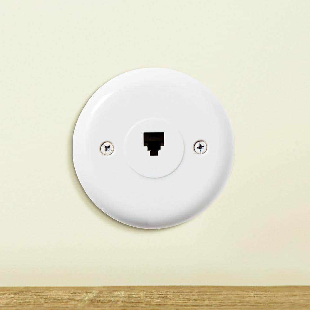 Newhouse Hardware White 1-Gang Round Telephone Data Jack Wall Plate, 6P4C, for RJ11 telephone cables, Single Port (5-Pack) (2)