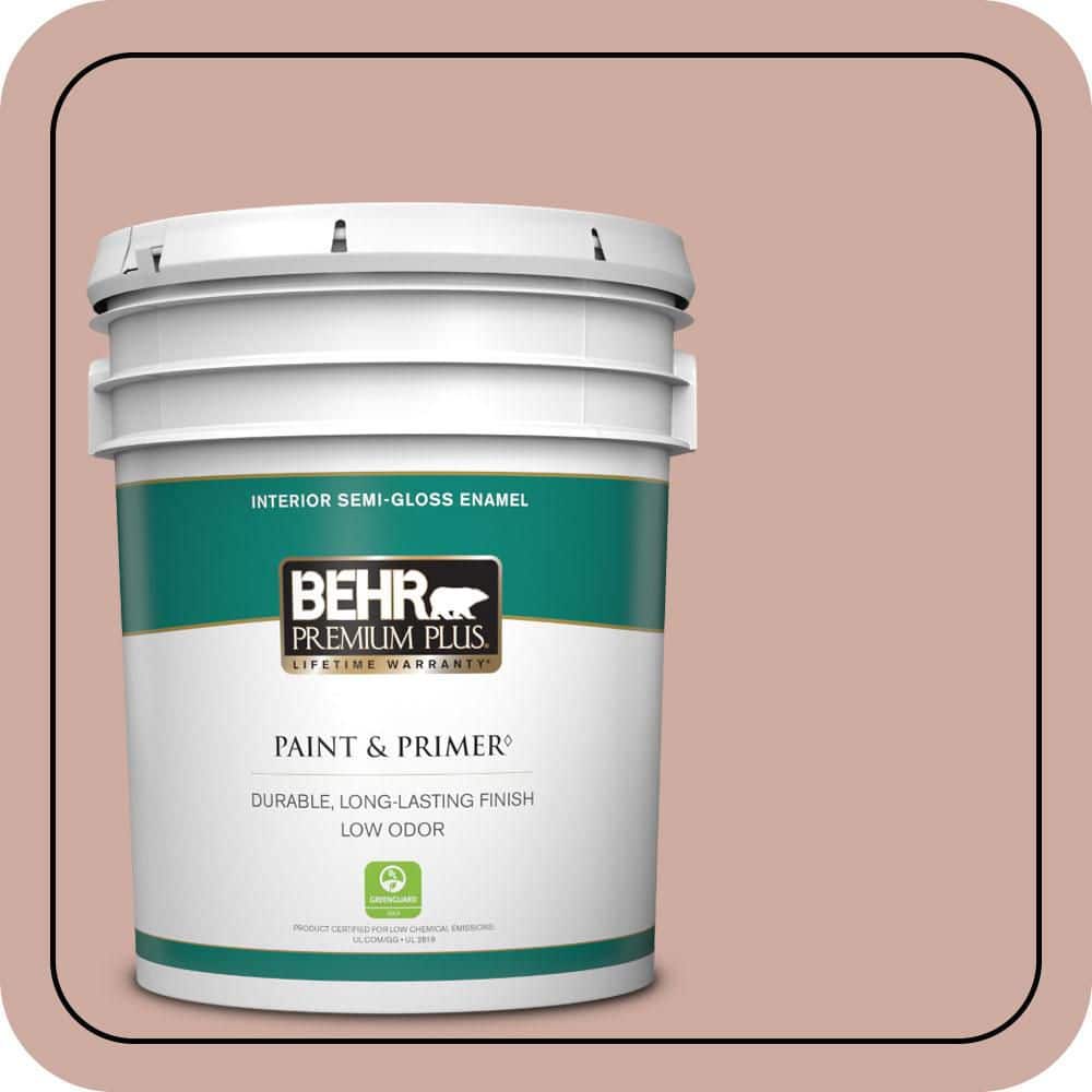 BEHR PREMIUM PLUS 5 gal. #MQ1-50 Art Deco Pink Semi-Gloss Enamel Low Odor Interior Paint & Primer