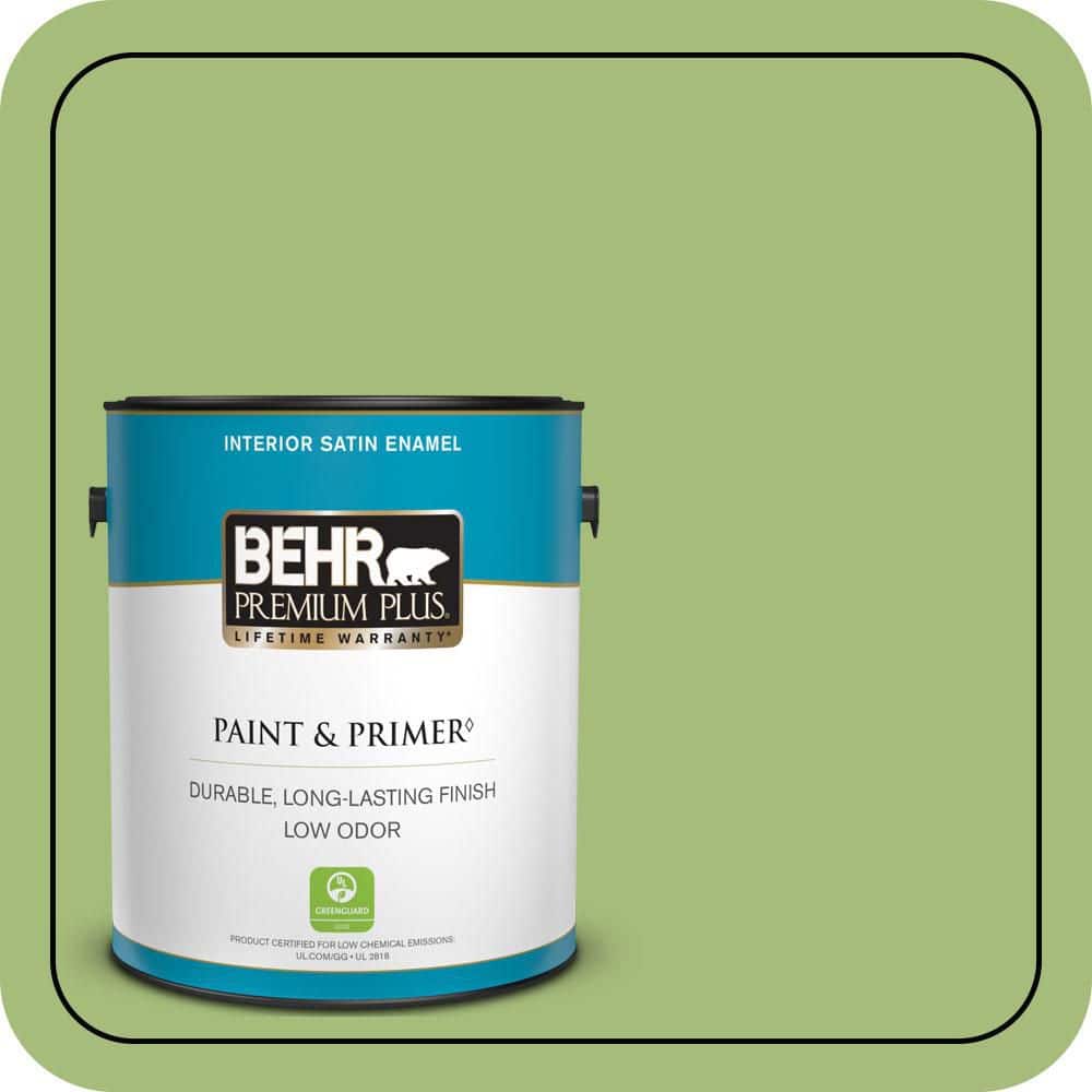 BEHR PREMIUM PLUS 1 gal. #P370-5 Lazy Caterpillar Satin Enamel Low Odor Interior Paint & Primer (1)