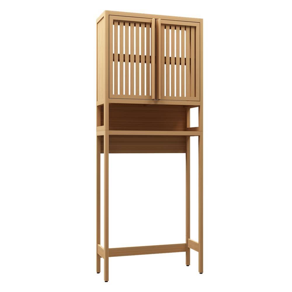 Tileon 25.51 in. W x 64.76 in. H x 10.23 in. D Natural Bamboo 2-Door Over the Toilet Storage with Adjustable Shelves
